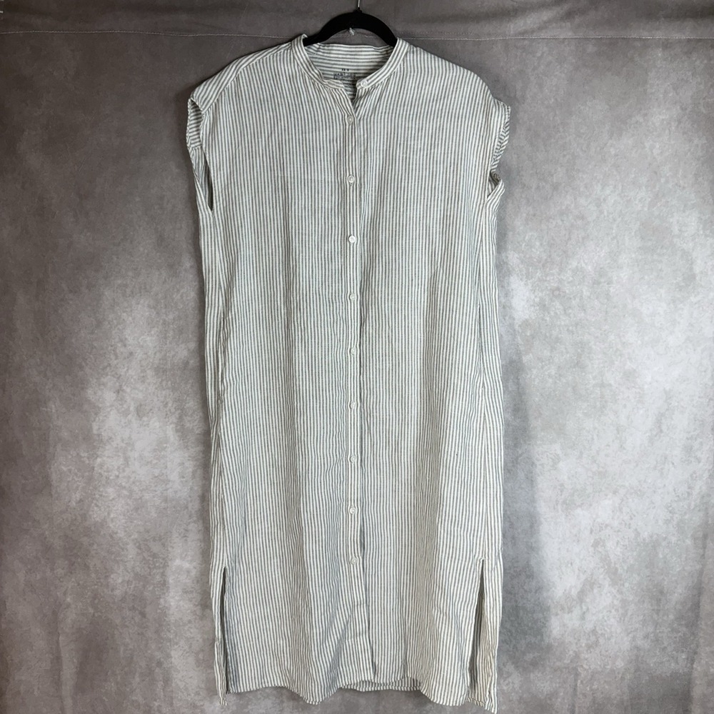 Muji Striped Linen Sleeveless Shift Tunic Dress In Gray White Women's Size XS/S